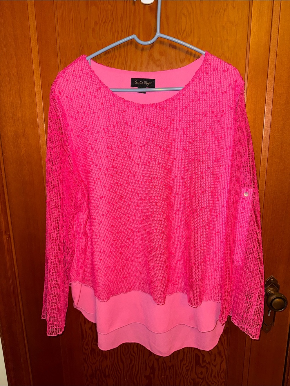Charlie Paige Coral Pink Layered Knit Sweater